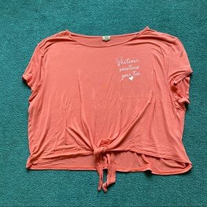 True Craft Plus Size Tie Front Crop Top 3x Peach